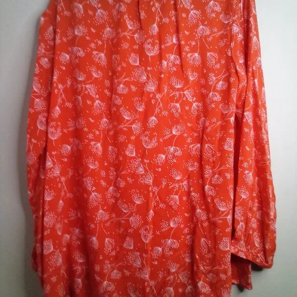 Old Navy Shirt Blouse Women XL Long Sleeve Babydoll Pattern Orange White - Picture 10 of 14